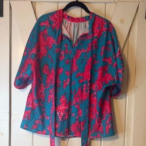 SHEIN Pink and Blue Abstract Blouse